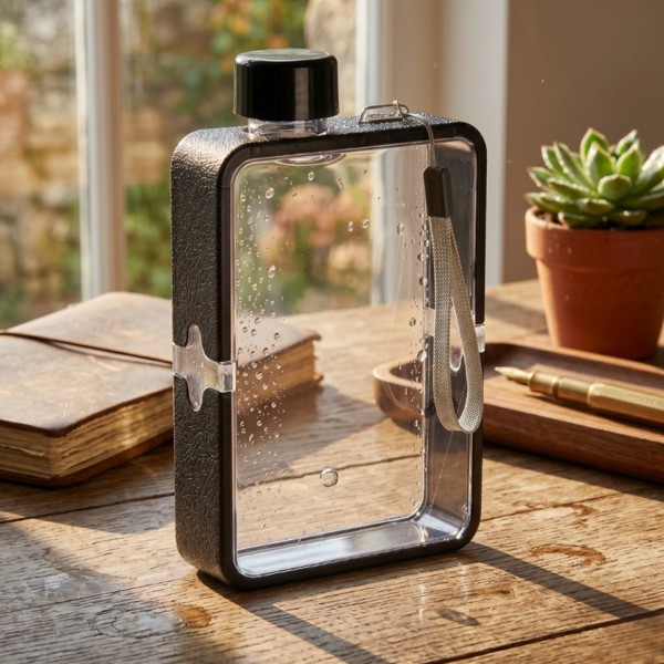 زجاجة ماء مسطحة محمولة على شكل كتاب - Portable flat water bottle shaped like a book