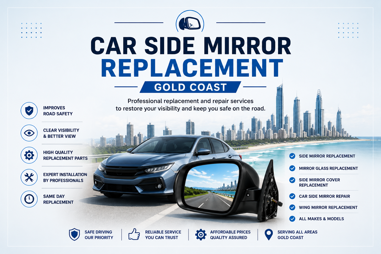 Professional car side mirror replacement in Gold Coast with expert repair, quality replacement parts, and same-day service.